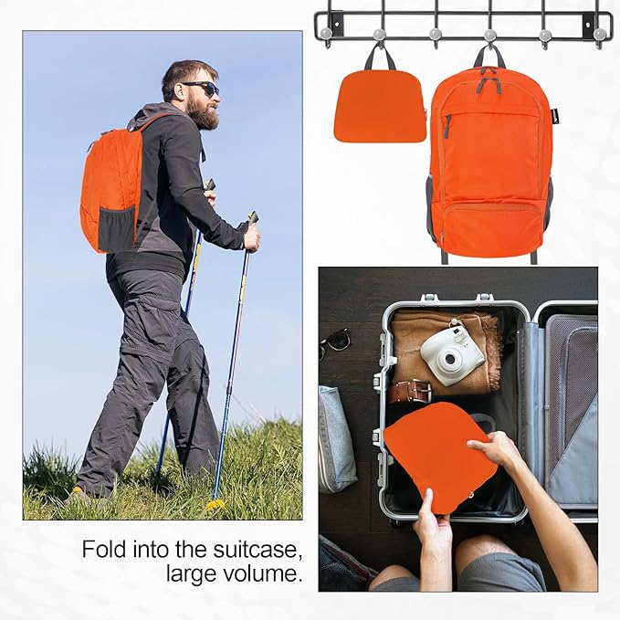 HOLYLUCK 20L Lightweight Packable Hiking Daypack Foldable Backpack for Men Women Small Travel Outdoor Foldable Shoulder Bag-orange