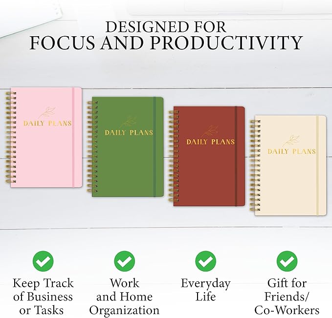 Undated Daily Planner with Hourly Schedule – Minimalist Notebook for Work, Home & Daily Writing | Simple Matte Notes for Goals, Appointments & Productivity, Elegant Cardstock Pages, Pink