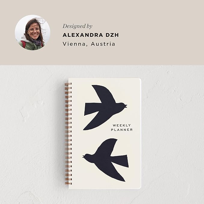 Minted Birds 2026 Weekly & Monthly Undated Planner, 5.5" x 8.5" Minimalist Spiral Bound Planner Notebook, 132 Pages, Elegant Undated Calendar Organizer for Work, School & Home