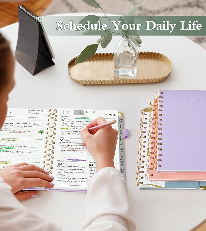 2026 Planner, Hardcover Leather Weekly and Monthly Planner, January 2026 - December 2026, Spiral Yearly Agenda Organizer Book 2026 with Tabs, Daily Calendar Planners for School Work Home, A5 (5.75" x 8.38"), Purple