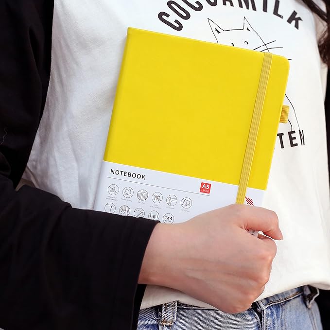 Lined Journal Notebooks with Pen Loop, Hardcover Notebook Journal for Work, 100Gsm Premium Thick Paper with Inner Pocket, Medium 5.7''''x8.4'''', ?Yellow, Ruled, 1 Pack