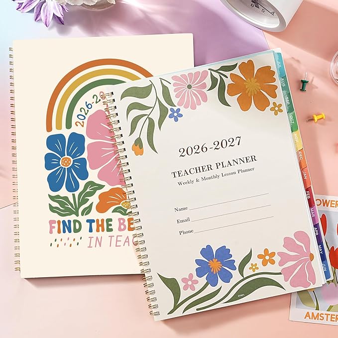 Teacher Planner 2026-2027 - Teacher Lesson Planner 2026-2027, July 2026- June 2027, 8.5" x 11", Good for School Year with Color Tabs, Gradebook, Communication Log & Inner Pocket