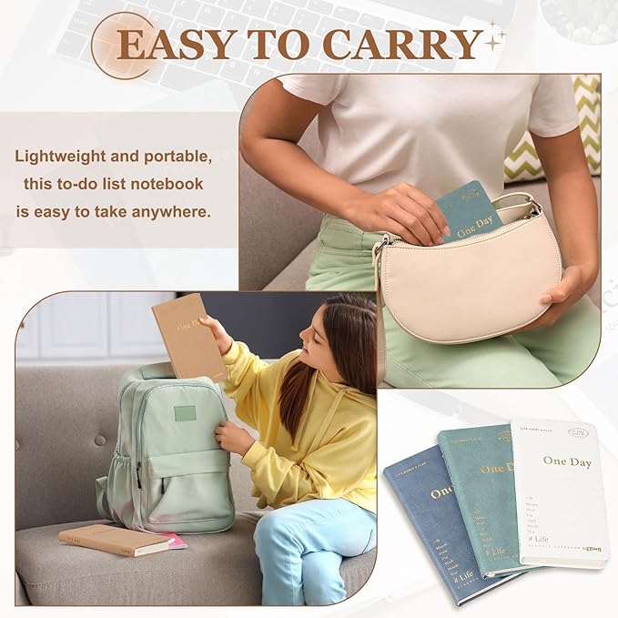 PATIKIL 2Pcs Planner Notebook, 7 x 3.8" 96 Sheets Undated Daily Planner Pocket to Do List Daily Weekly Goals Notebook for Office Home Study Work Time Management Habit Tracker, White, Green