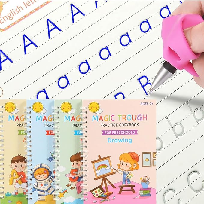 Magic Grooved Writing Books for Kids, Handwriting Practice for Ages 5–7, Tracing Books for Kids Ages 3–5, Preschool & Kindergarten Workbook with Letters, Numbers, Math & Drawing