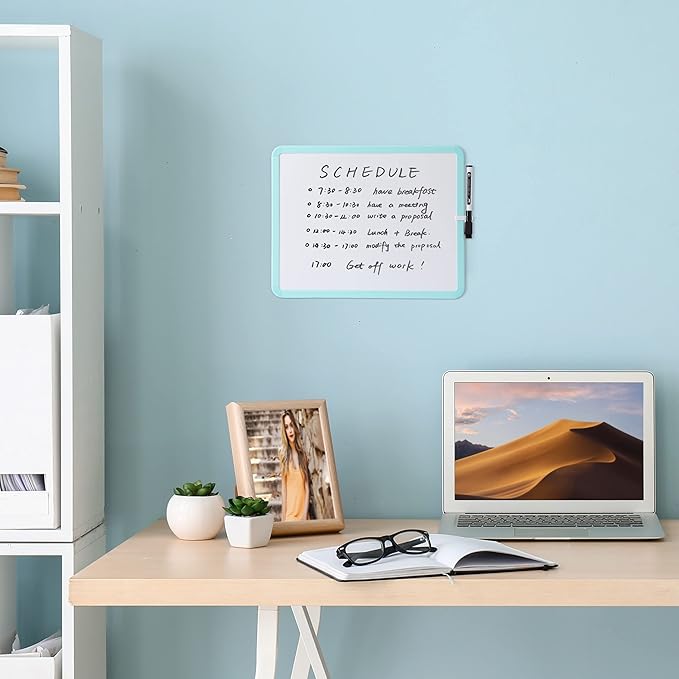 Mr. Pen- Dry Erase Board, 14” x 11” with a Black Dry Erase Marker, Mint Green Frame, Small Mini White Board for Students, Fridge, Wall, Locker, Includes Double Sided Tapes