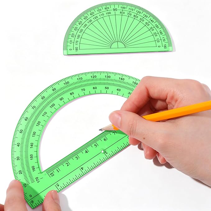 EBOOT 2 Pcs Plastic Protractor Clear 180 Degrees Transparent Protractor for Geometry, 4 Inch and 6 Inch(Green)