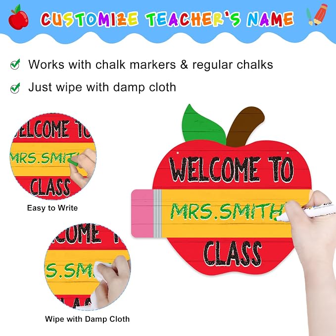 WaaHome Teacher Door Sign for Classroom - 11"x14" Welcome to Our Class Sign Personalized Teacher Name Door Hanger for Classroom Decorations