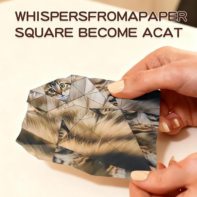 DIY Origami Paper Cats Kit, 50 Sheets Pre-Printed Paper cats with Cat Designs, Paper cats origami Fun Craft Activity for Adults, Creative Desk Decor and Gift for Cat Lovers
