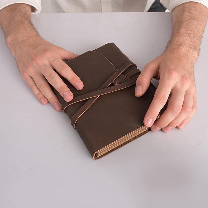 Leather Journal Travel Diary, Handmade Vintage Bound Notebook for Men & Women, Antique Finish, Genuine Leather Quality Lined Brown Paper Perfect for Notes, Art Sketchbook, 8X6 Inches, Brown