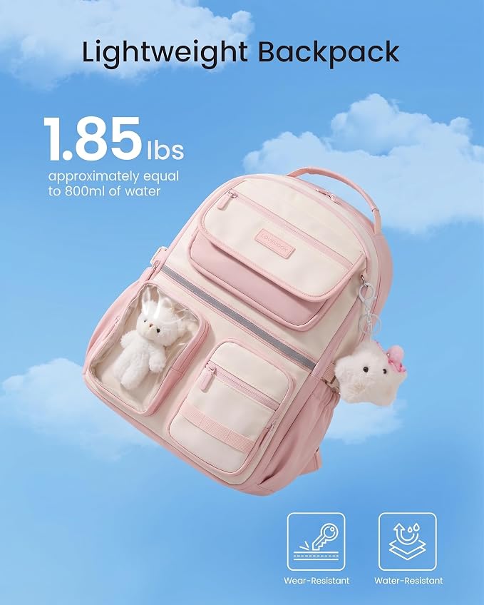 LOVEVOOK School Backpack for Girls, Cute Bookbag for Teen 8-16, DIY Friendly 15.6" Laptop Backpack for Middle High College Student Back to School, Bag with Water Bottle Pocket for Travel, Khaki