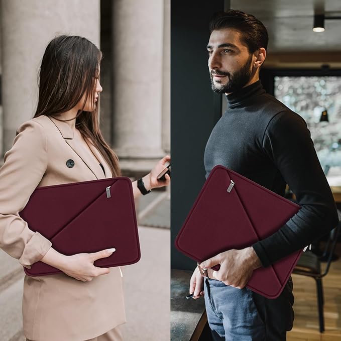 Laptop Sleeve 15.6 inch, Traveling Carrying Computer Bag with Zippered Pocket, Shockproof Protective Laptop Case Compatible for Apple Notebook, HP, Dell, Acer, Asus, Lenovo, Wine Red