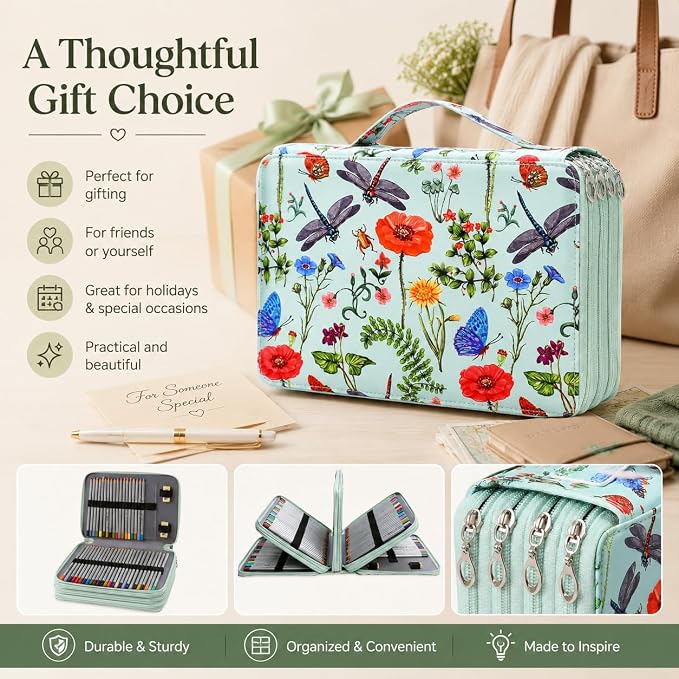 200 Slots Colored Pencil Case Organizer, 4 Layer Bag | Twill Oxford fabric,203 elastic loops,detachable handle,for travel, home storage,drawing tools,creative gifts
