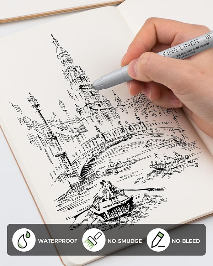 JusArt Fineliner Pens, 6 Pcs, 0.25mm Ultra Fine Point Pens 01, No Bleed, Waterproof Black Pigment Ink Pens for Artists, Beginners, Illustration, Writing, Journaling, Crafters, Technical Drawing Pens