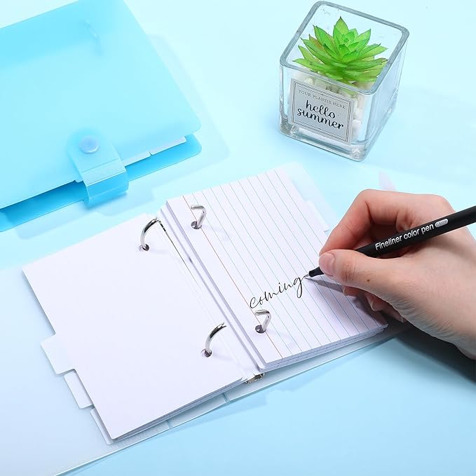 3 x 5” Index Card Holder Organizer Card Holder and Dividers Bulk with 5 Color Coded Binder Covers 250 Ruled Refill Sheets 25 Index Cards Study Flash Cards Organizer for School Office Home
