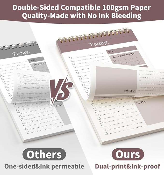 104 Pgs To Do List Notepad, 52 Undated Sheets Duplex-printed Daily Planner For Work Home School Office Desk Accessories Supplies & Goal Setting Tasks -Brown