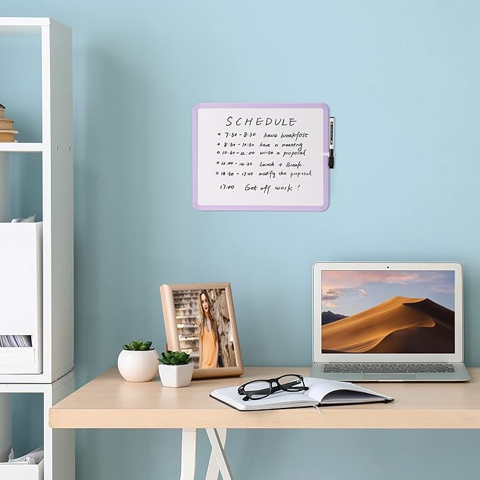 Mr. Pen- Dry Erase Board, 14” x 11” with a Black Dry Erase Marker, Purple Frame, Small Mini White Board for Students, Fridge, Wall, Locker, Includes Double Sided Tapes