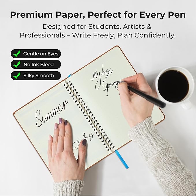 Planner 2026-2027 Daily Weekly and Monthly,11.5"x8.5",18 Months Spiral Bound Calendar Agenda with Self-adhesive Pen Holder,2026 Academic Plan with Vegan Leather Soft Cover,Brown