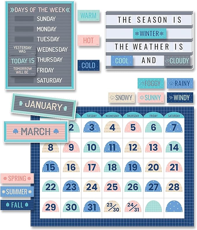 CTP Calm and Cool Calendar Set Bulletin Board, Classroom Decoration, 67 Pieces (Creative Teaching Press 8595)