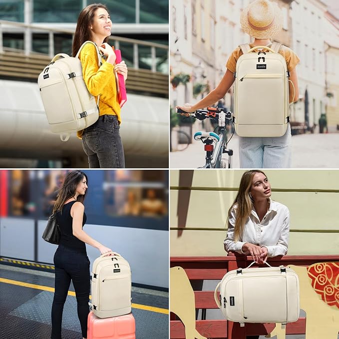 Asenlin Travel Backpack for Women Men,Flight Approved Carry On Luggage 30L Water Resistant Business Laptop Backpacks Fits TSA 15.6 Inch Computer College Weekender Outdoor Hiking-White