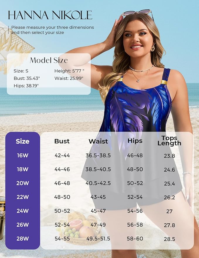Hanna Nikole Womens Tankini Swimsuits 2 Piece Bathing Suit Flowy Ruffle Tankini Tops with Swim Shorts