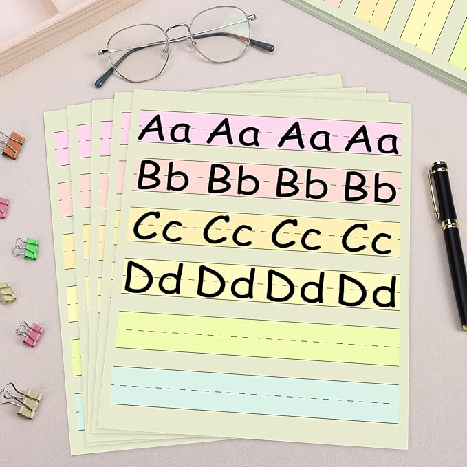 Handwriting Paper Kindergarten Wide Ruled 1-1/8” Raised Lined Paper Primary Writing Pad 8.5 x 11 Inch Colored Spacing Papers Tactile for Kids Multi-Sensory Ruled Handwriting Tablet (50)