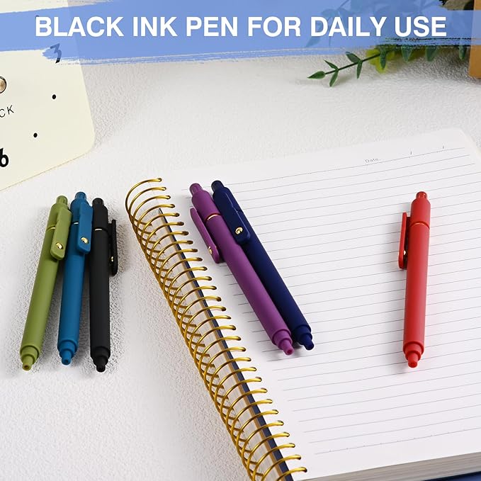 Gel Pens, 6 Pack 0.5mm Fine Point Pen Black Ink with 6 Refills, Quick Dry & No Smear, Smooth Writing Pens for Journaling, School, Aesthetic Office Supplies, Nurse Pens