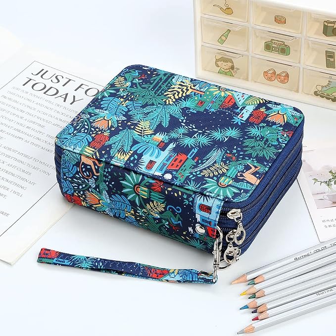 72 Slots Pencil Case Organizer w/Removal Handle Strap | 3-Layer Zipped Pencils Box Large for Colored Pencils Watercolor Pencils for Office and Travel for Artist