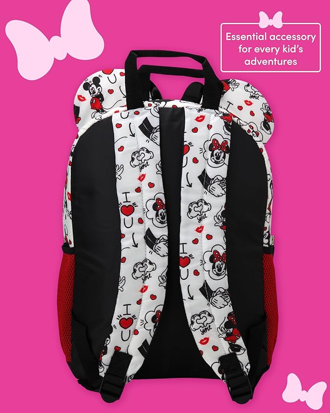 Fast Forward Minnie Mouse Kids Backpack - 16 Inch Bookbag Elementary Backpack for School Girls & Boys with Adjustable Padded Straps, Minnie Bow White
