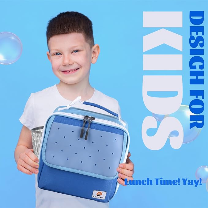 CaCTOUR Lunch Box Kids,Fun Color Lunch Box for Boys,Large Soft Cooler Lunch Bag for Kids,Back to School Thermal Insulated Lunch Tote Bag for School Daycare Outdoor (Dark Blue)