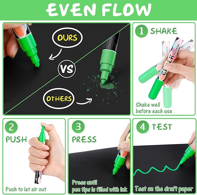 Liquid Chalk Markers Pens - 8 Colors Washable & Wet Erase Neon Chalk Makers for Blackboard, Chalkboard Signs, Glass Window, Menus, Car Windows & Event Decorations - Erasable Window Markers for Cars
