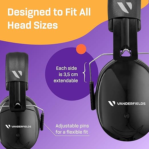 Vanderfields - Hearing Protection Ear Muffs - Over 35 dB (2K Hz) Broad Noise Cancelling Sound Reduction - Adults & Teens