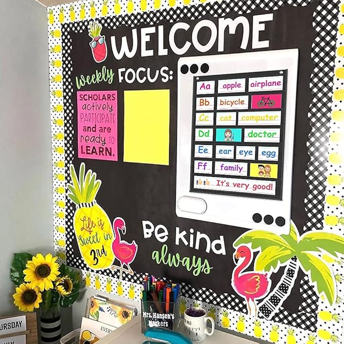 Auchq Magnetic Pocket Chart,Standard Pocket Chart with 7+1 Pockets,14 Double-Sided Dry-Eraser Cards for Daily Schedule,Class Demonstrations,Classroom Office Home Activities (Black)