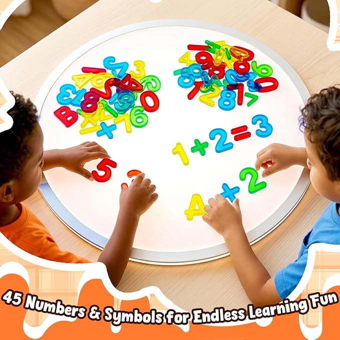 Bbiamsleep 45 Pcs Plastic Numbers and Symbols, Colorful Transparent Numbers Light Table Manipulatives for Sorting Counting Training Spelling
