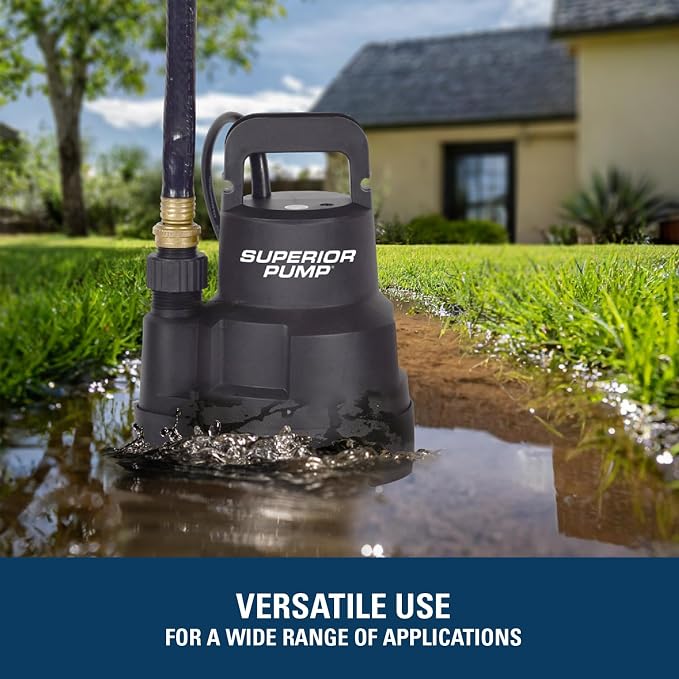 Superior Pump 91014 1/4 HP High Flow Thermoplastic Utility Pump, Black