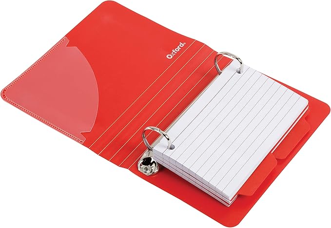 Oxford Index Card Binder with Dividers, 3" x 5", Color Will Vary, 50 Cards,1 Binder (73570),Assorted (Blue, Green, Red) (Pack of 6)
