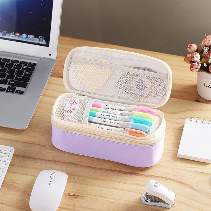 Dugio Large Pencil Case for Girls Kids Teens Big Zipper Pencil Pouch Purple | Organizer Pencil Bag Aesthetic Cute Pen Pencil Box Back to School Supplies, Large Capacity Design, Durable Metal Zipper