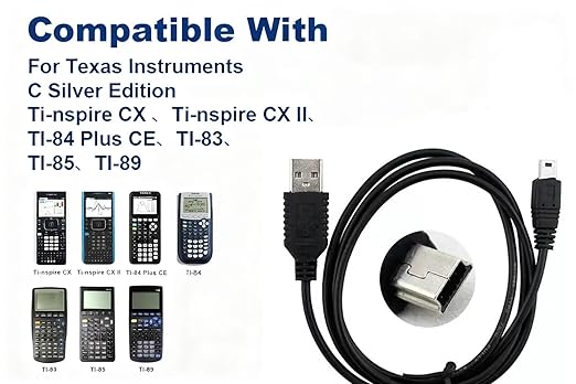 2 pcs Mini USB Charger Cable for TI-84 Plus CE Calculator, 3.3ft Replacement Charging Compatible with TI-84 Plus, TI-84 Plus CE, TI-Nspire CX,TI-83 TI-85 TI-89 β Durable & Fast Charging