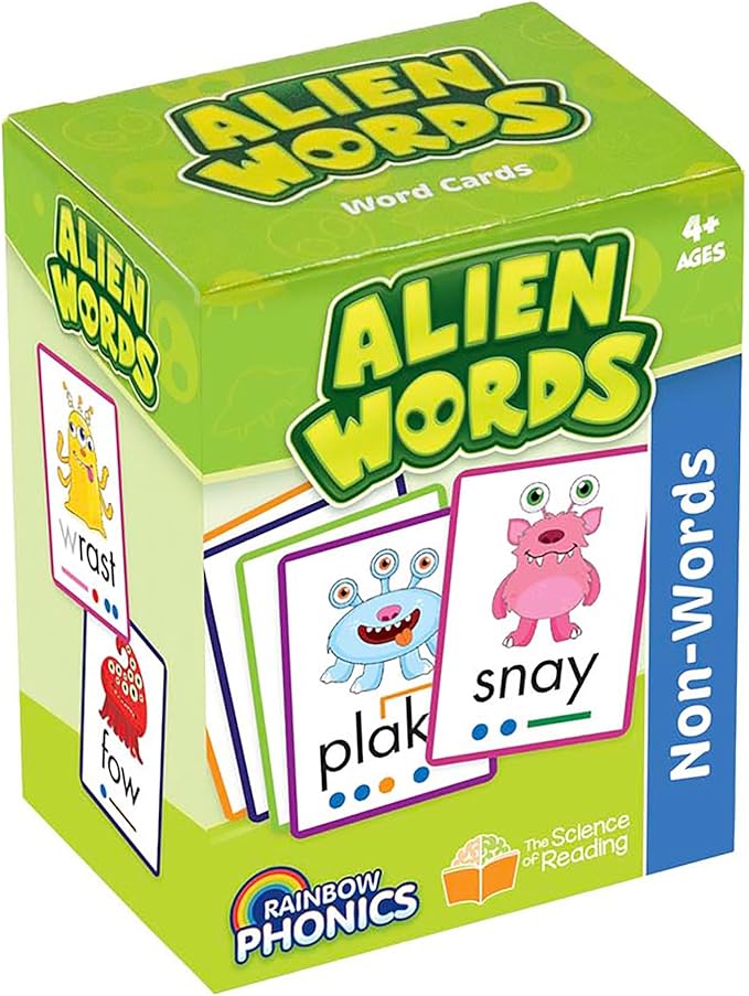 Junior Learning: Rainbow Phonics - Alien Words - 148 Word Cards, Flash Cards with Made Up Words to Help Learn Phonics, Level Based Cards, Kids Ages 4+