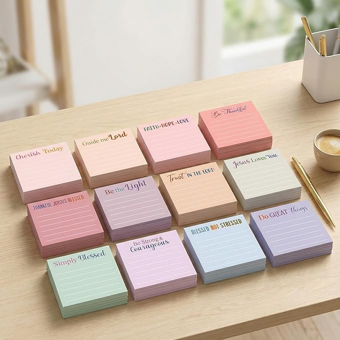 Yinder 24 Pcs Inspirational Sticky Notes Cute Motivational Sticky Notes Pad End of Year Employee Appreciation Gifts Bulk for Teacher Nurse Coworkers Office Supplies 3 x 3'' (Bible,Aesthetics)