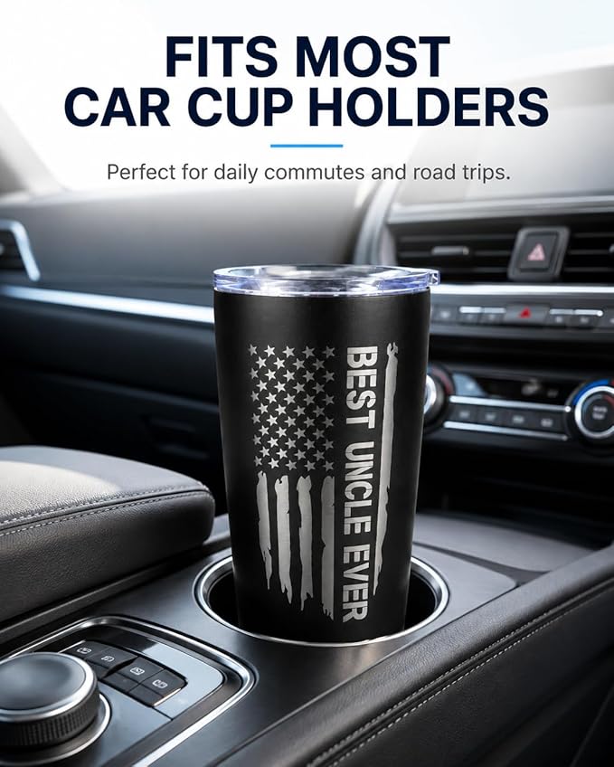 CYYFXKY Best Uncle Ever 20oz Stainless Steel Tumbler, USA Flag Funny Nutrition Facts Insulated Travel Mug, Father's Day Birthday Gift for Uncle Men