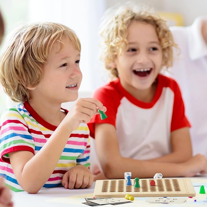 Asweets 2 in 1 Wooden Montessori Multiplication Addition Board Game Montessori Toy Educational Math Table Board Game Double-Sided Boards for Toddlers and Preschool Gifts for Kids (Pack of 2)