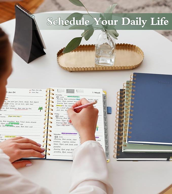 2026 Planner, Hardcover Leather Weekly and Monthly Planner, January 2026 - December 2026, Spiral Yearly Agenda Organizer Book 2026 with Tabs, Daily Calendar Planners for School Work Home, A4 (8.5" x 11"), Navy