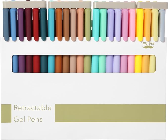 Mr. Pen- Retractable Gel Pens, 22 Pack, Vintage Ink, Fine Point 0.7mm, Fast Dry, Smooth Writing, Cute Pens for Drawing, Writing Planner and School Supplies