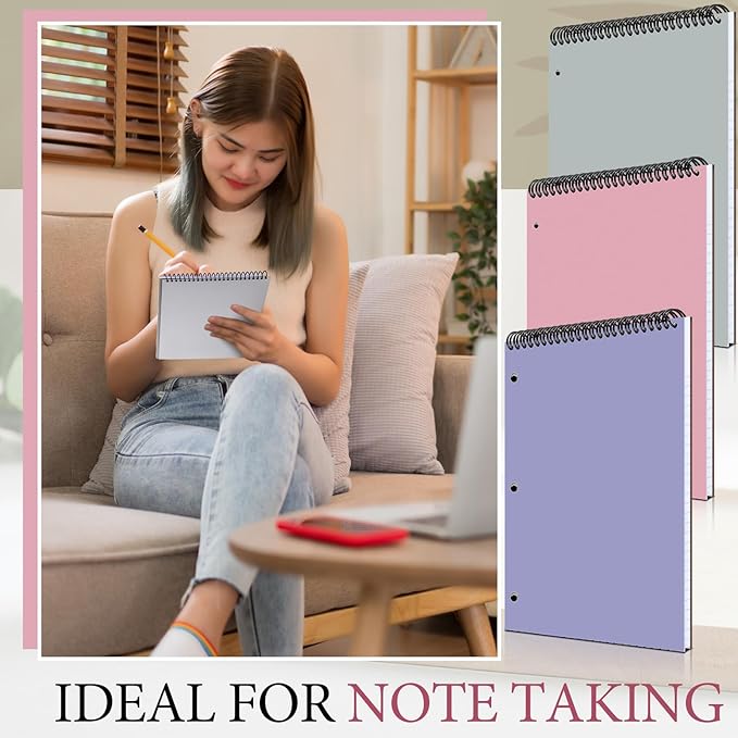 MotiMind 3 Pack 8.5" x 11" Top Spiral Notebook with 3 Hole Punched Legal Pads Notepad 50 Sheets Hard Cardboard Paper Wirebound Notepad for Office School Business (College Ruled,White)