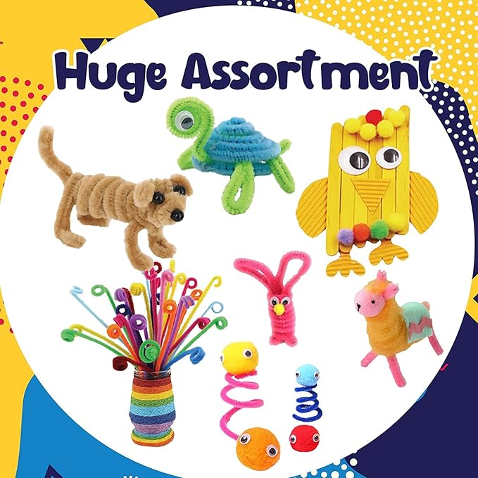 FUNZBO Arts and Crafts Supplies for Kids - Toddler Crafts Kits with Glue Stick Pipe Cleaners Construction Paper Pom Poms Googly Eyes, Crafts for Kids Ages 4-8, Birathday Gifts for Girls
