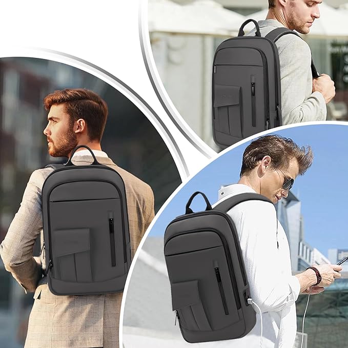 Business Backpack for Men Slim Lightweight Laptop Backpack for 17.3 Inch Computer Water Resistant Small Office Backpack for Commute Travel Daily Office Work with Small Bag (Grey, 17.3")
