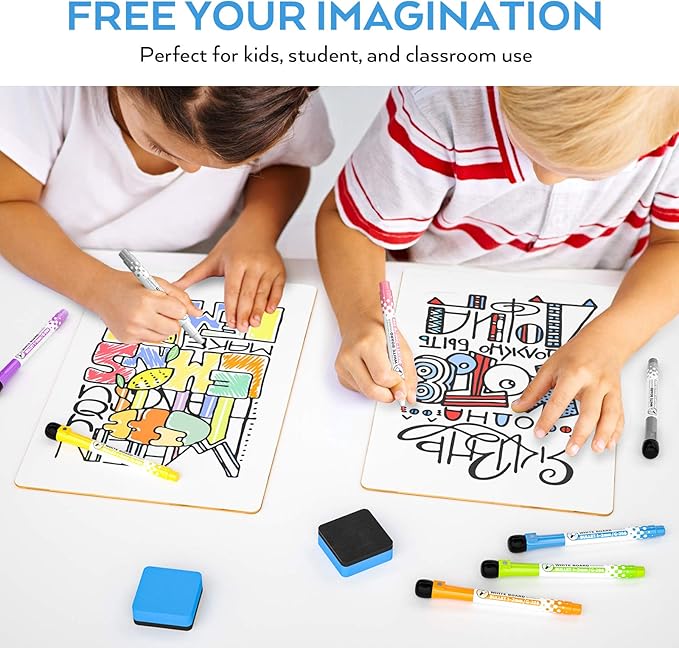 Nicpro Dry Erase Board with Lines 12 x 16 in, 2 Pack Kid Double Sided Lined White Board Dry Erase with 8 Pens, 2 Eraser, Small Learning Whiteboards for Kids, Students, Homeschool Essentials Supplies