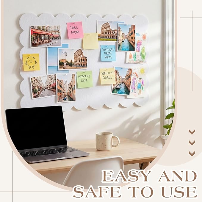 Mooliwe Scalloped Felt Bulletin Board 48 x 36 Inches Foldable White Pin Cork Board Alternative for Wall, 4' x 3' Trifold Picture Vision Self Adhesive Bulletin Decorative
