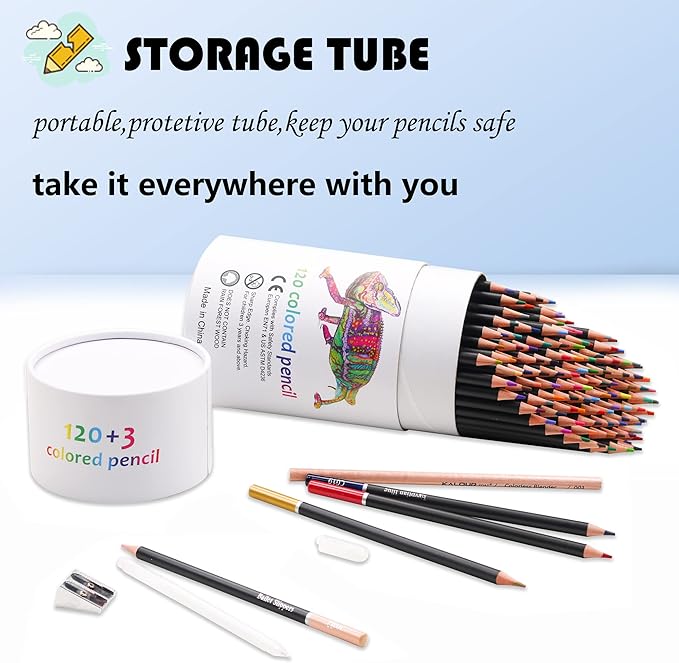 KALOUR Premium Colored Pencils,Set of 120 Colors,Artists Soft Core with Vibrant Color,Ideal for Drawing Sketching Shading,Coloring Pencils for Adults Beginners
