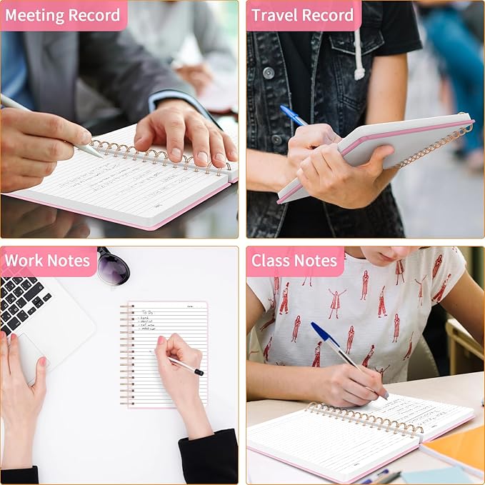 Forvencer Lined Spiral Journal Notebook with 300 Numbered Pages, A5 Thick Journals for Writing with 100GSM Paper, Hardcover Notebooks with Contents for Work, School, Women, Men, Pink